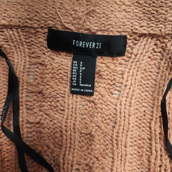 Forever 21 Apricot Orange Boho Fringe Shawl Cable Knit Cardigan Sweater Small - Picture 4 of 7